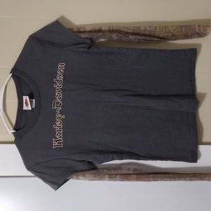 Tattooed sleeve Harley Davidson shirt